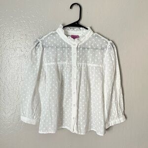 Francesca’s NWT Miami White Floral Embroidered Button up High Neck Top